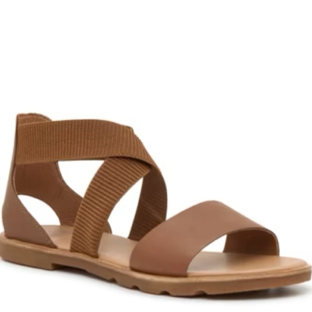 Sorel Brown Leather & Elastic Ankle Strap Sandals - Picture 3 of 3